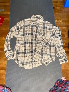 Sans Souci Beige and Black Plaid Button-Down Shirt